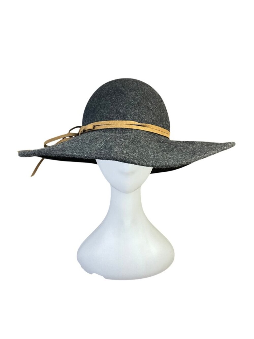 One Fresh Hat Womens Gray Wool Wide Brim Floppy Hat With Ribbon Detail